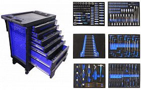 На сайте Трейдимпорт можно недорого купить Тележка с набором инструментовCr-V 248 предметов,(синяя)с пластиковой защитой корпуса+2боковые перфо. 